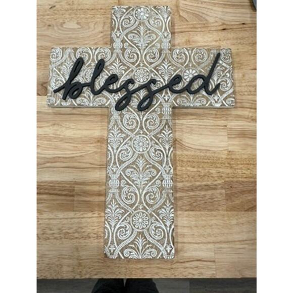 Blessed Wall Cross Farmhouse Christian Faith Shabby Chic Home Decor - Picture 8 of 9